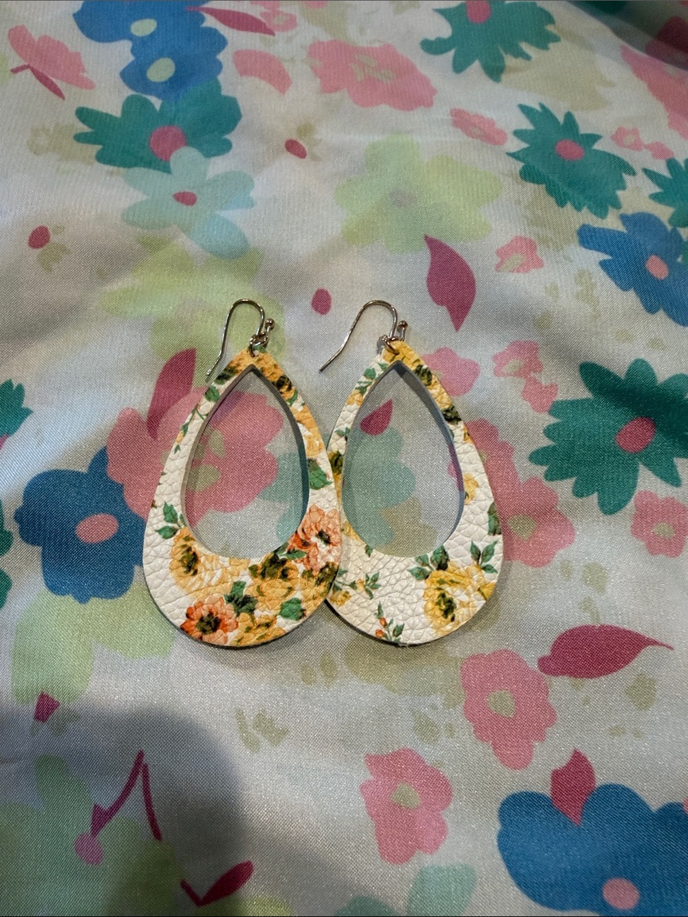 Floral Teardrop Earrings in Cream and Yellow - Lightweight Women's Earrings